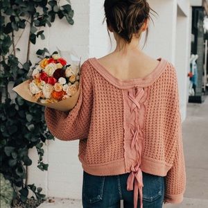 Free People wide neck, tie back sweater